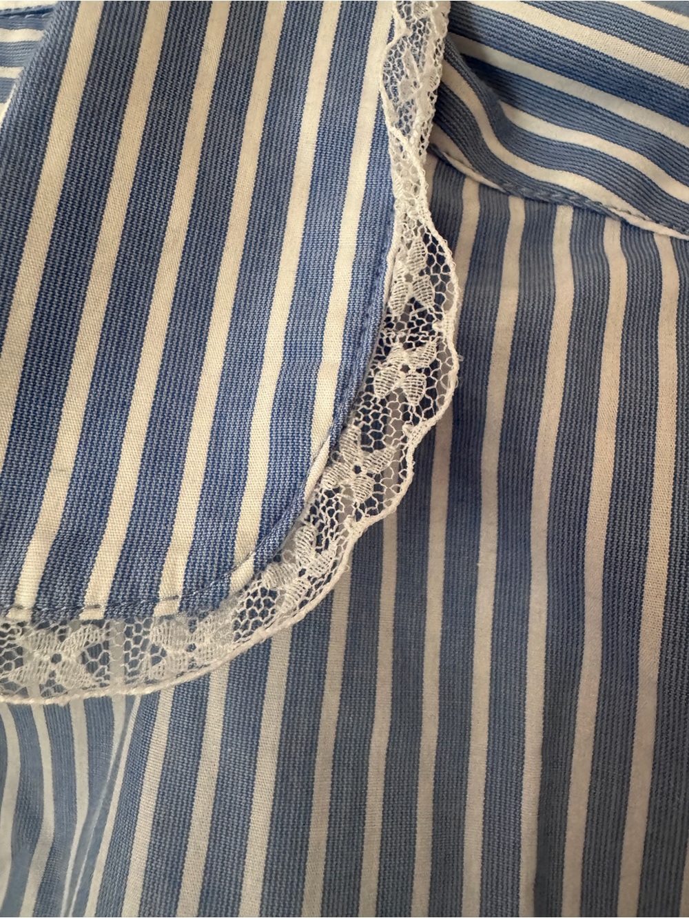 J. Crew Women’s Blue and White Stripe Button-Down Shirt. Lace detail on collar - Picture 4 of 5